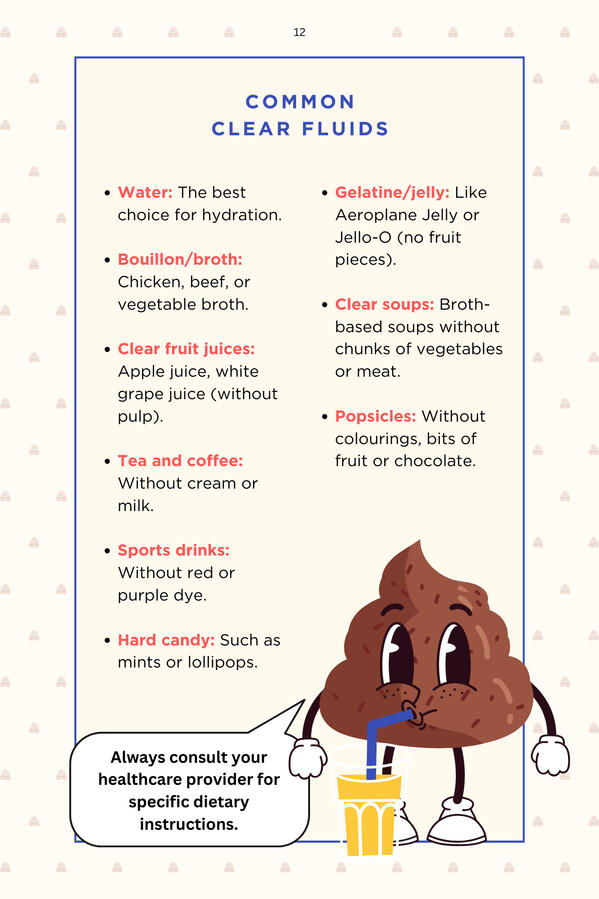 Screenshot of 'Common clear fluids' page from book.